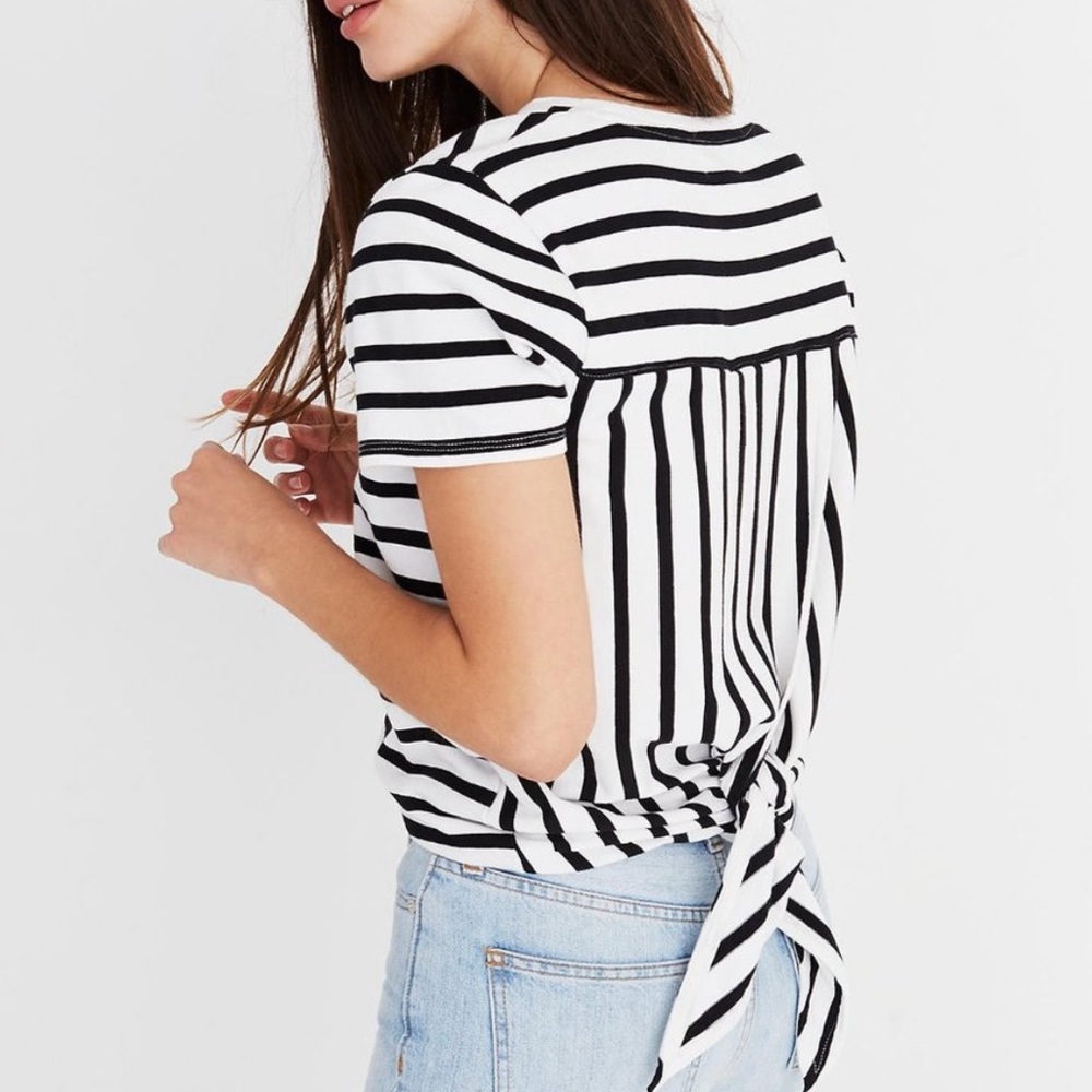 Madewell Black and White Striped Back Tie Shirt